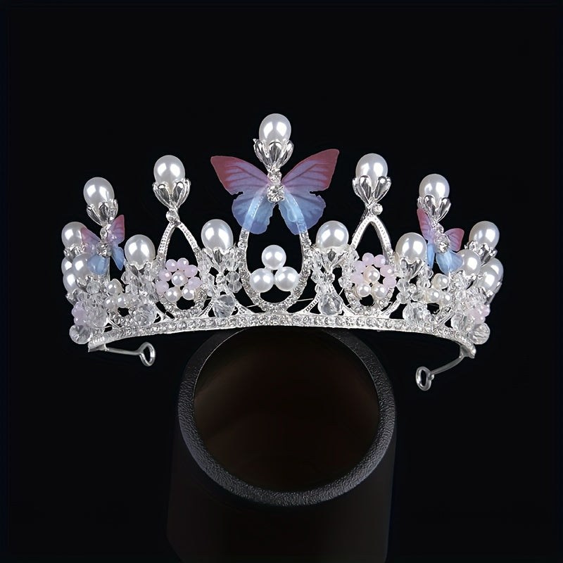 Golden Pearl Rhinestone Hairpiece Crown for Girls