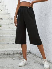Solid Wide Leg Capris High Waist Pants