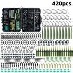 420 Piece Carp Fishing Kit Hooks Materials Portable Box Bass Silver Carp