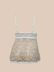  Sexy Nightdress Ditsy Floral Print V Neck Lace Sexy Sleep Dress