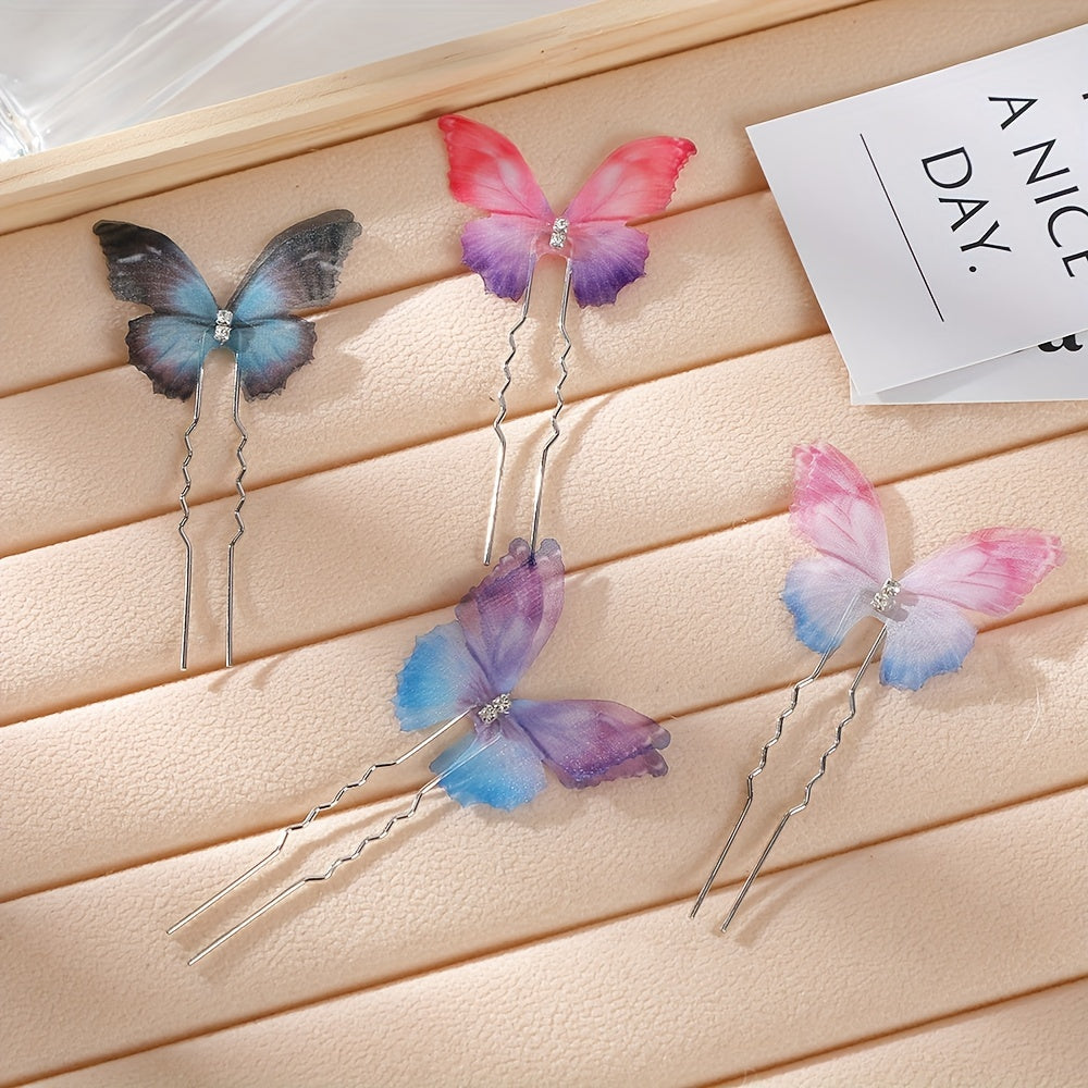 Colorful Butterfly Hairpin Ponytail Holder Bun Headwear for Women