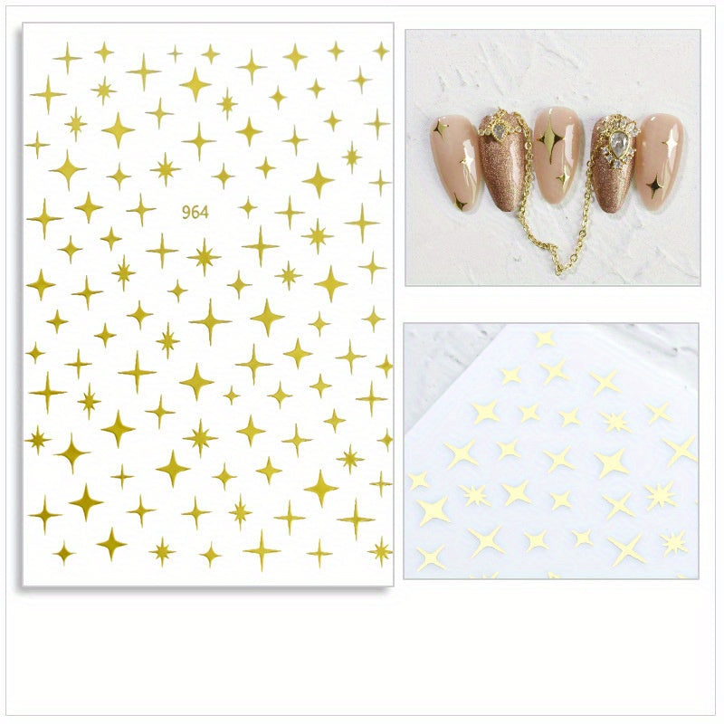 3D Nail Art Stickers Heart Star Pattern Sparkling Nail Decals