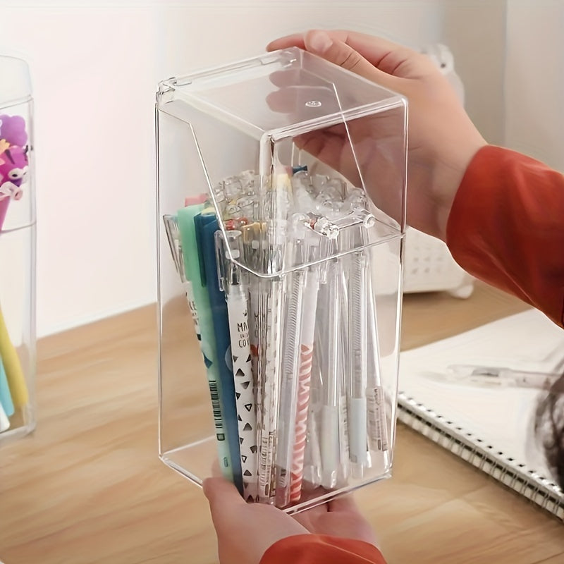 Transparent Pen Case With Lid Stationery Storage Box Mask Storage Box