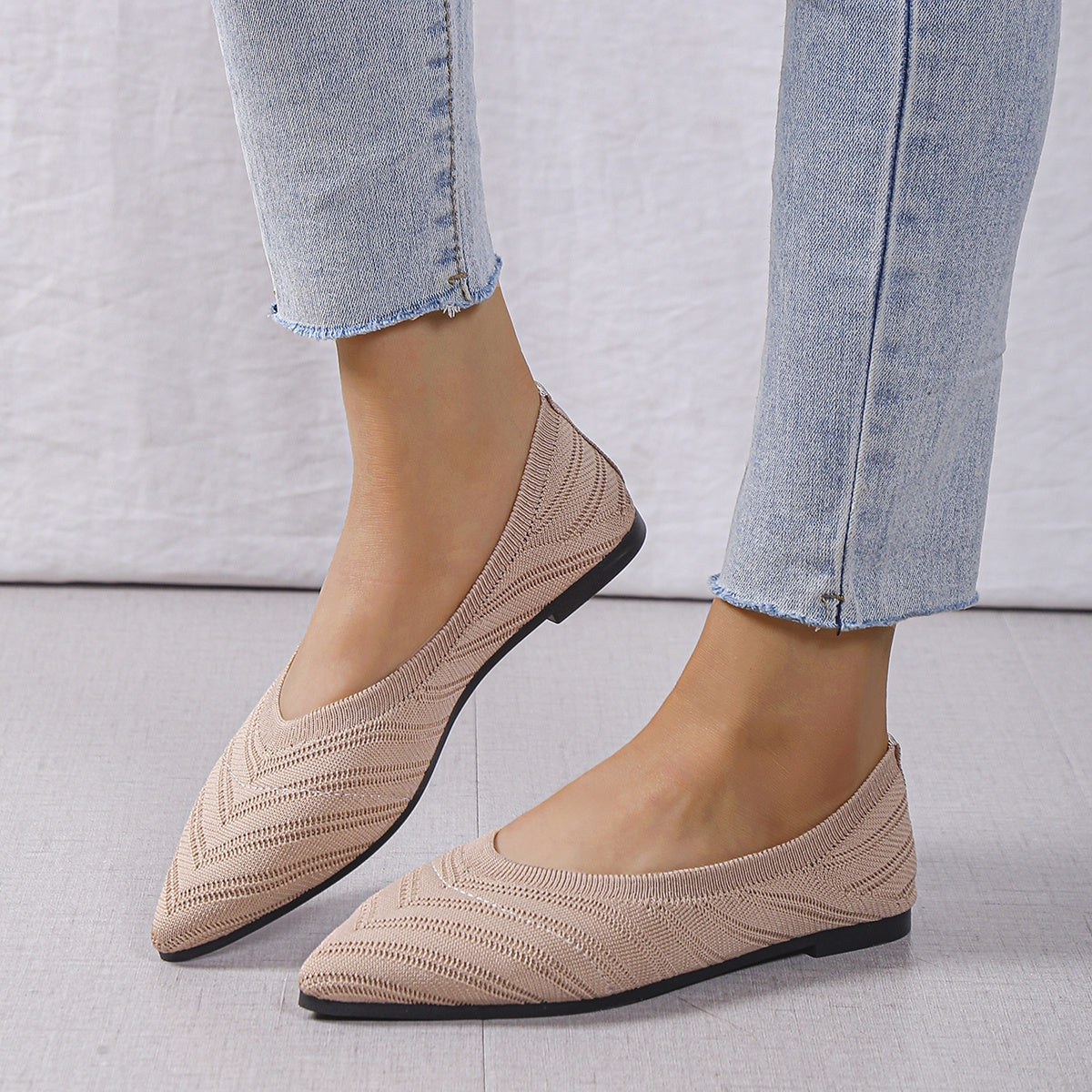 Women's Knitted Ballet Flats Slip On Shoes Lightweight Walking Shoes