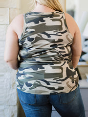  Camo Print Sequin Round Neck Tank Top