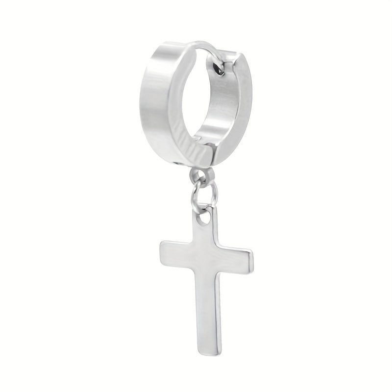 Stainless Steel Cross Drop Earrings