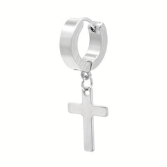 Stainless Steel Cross Drop Earrings
