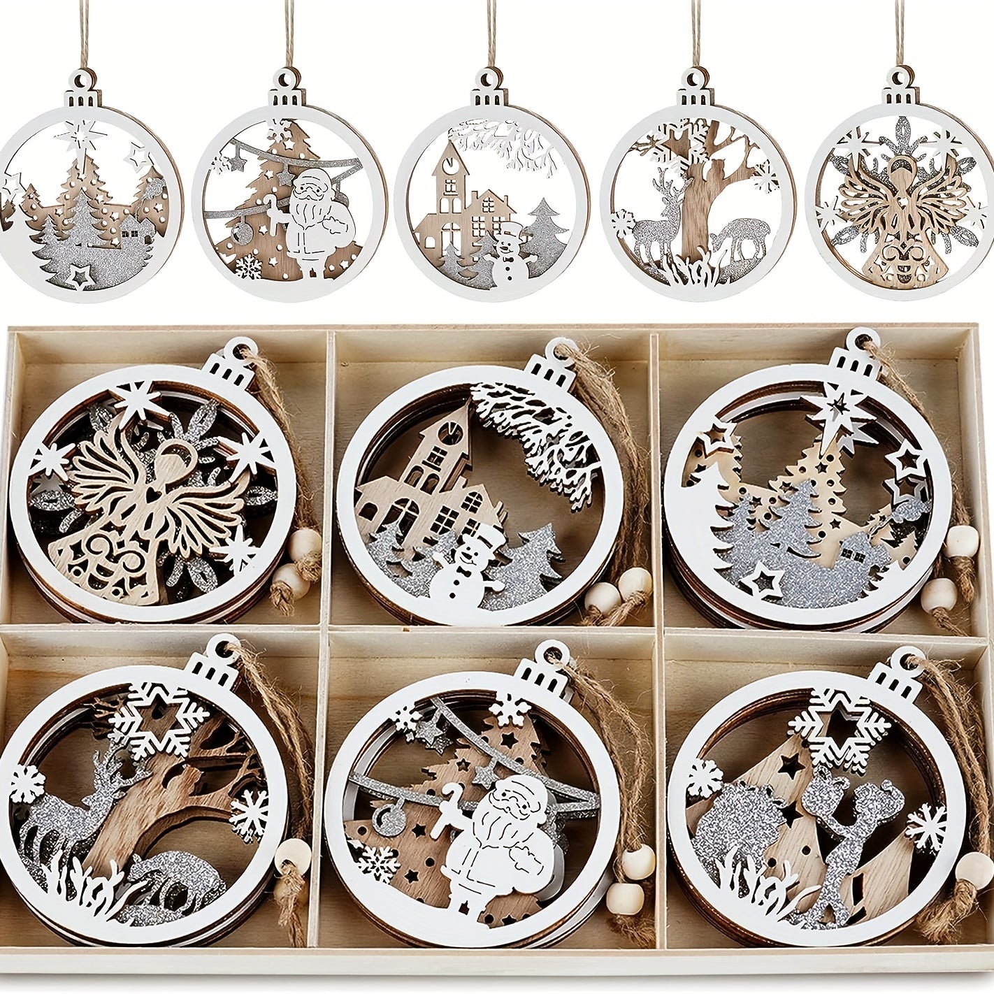 6pcs Winter Wonderland Farmhouse Christmas Tree Ornaments