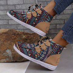 Retro Floral Pattern Round Toe Thickened Warm Autumn And Winter Boots