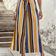  Boho Pants Women's Plus Patchwork Print Wide Leg Trousers