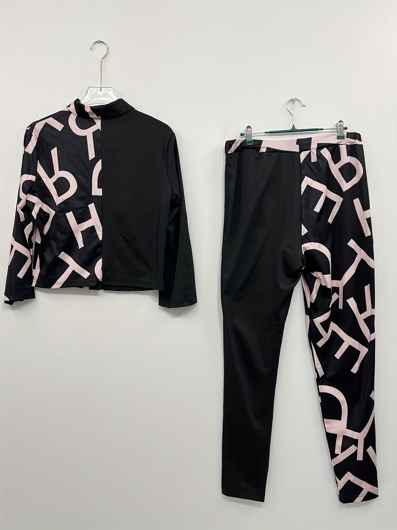  Colorblock Letter Print Shirt & Pants Set