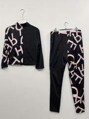  Colorblock Letter Print Shirt & Pants Set