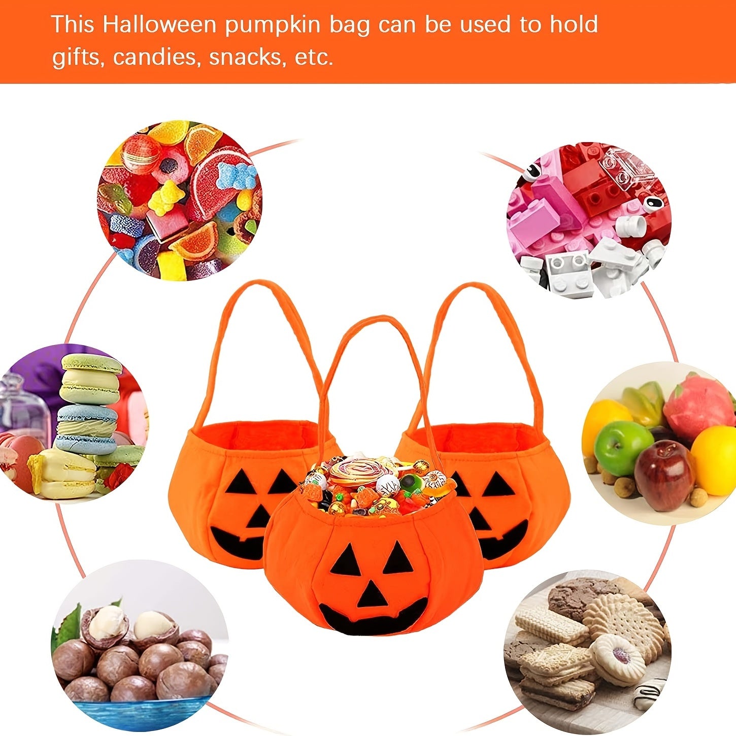 3pcs Pumpkin Candy Bag Trick Or Treat Halloween Pumpkin Bag