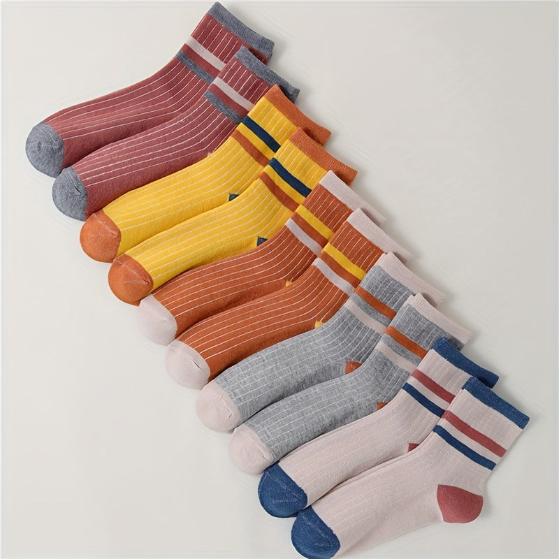 10 Pairs Colorblock Stripe Print Socks Mid Tube Women's Stockings