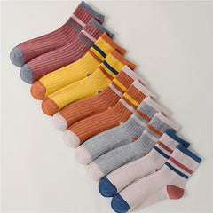 10 Pairs Colorblock Stripe Print Socks Mid Tube Women's Stockings