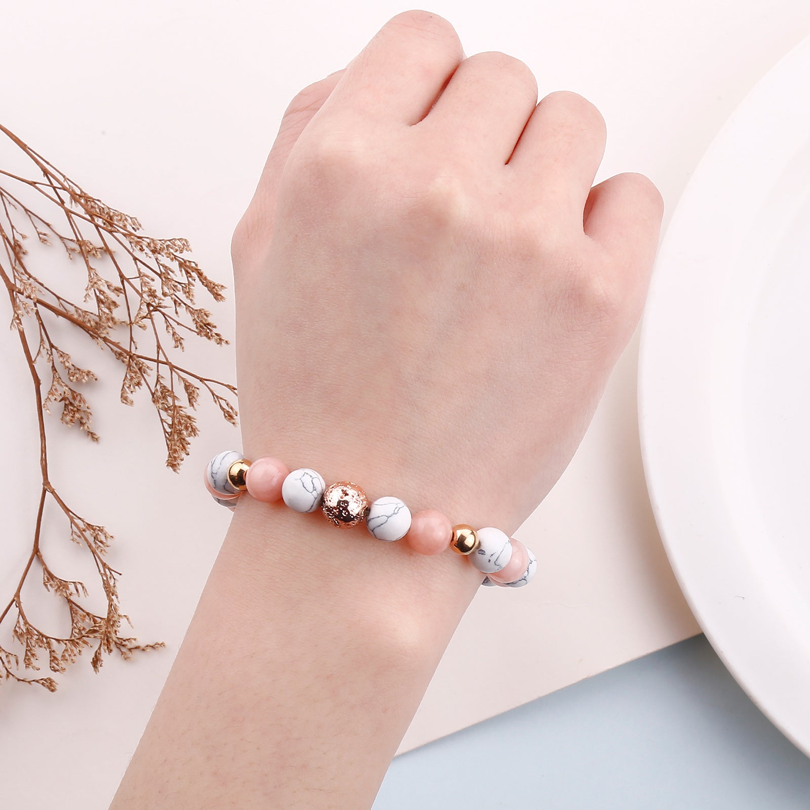 Rose Quartz Beaded Chakra Bracelet Gemstone Healing Crystal Jewelry