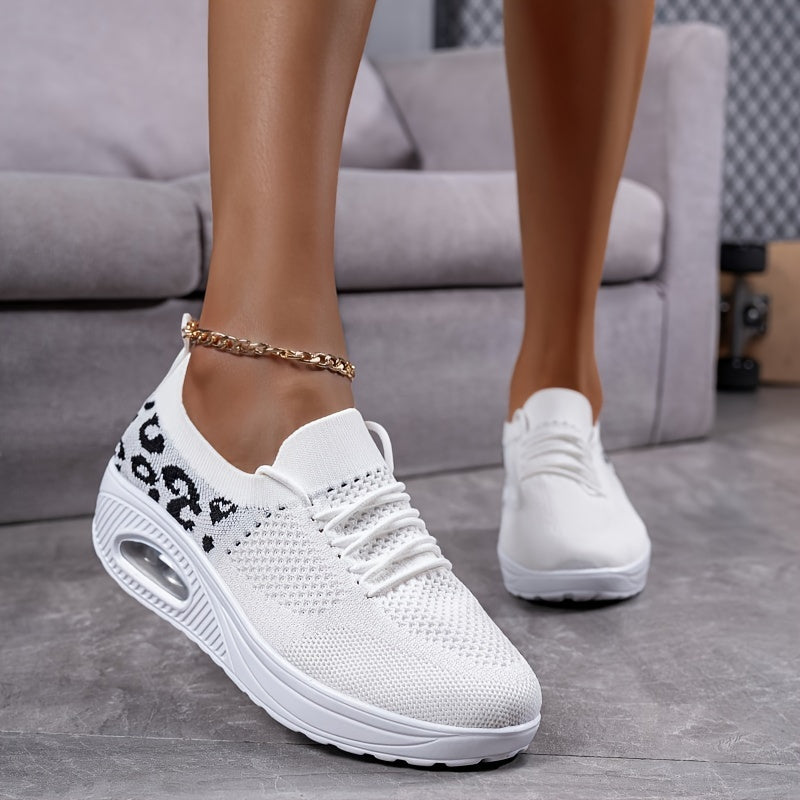 Leopard Print Chunky Sneakers Lightweight Slip-on Casual Shoes