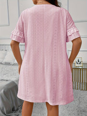  Eyelet Embroidered Ruffle Trim Sleep Dress