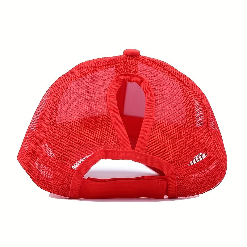 Solid Ponytail Trucker Hat Mesh Breathable Baseball Cap