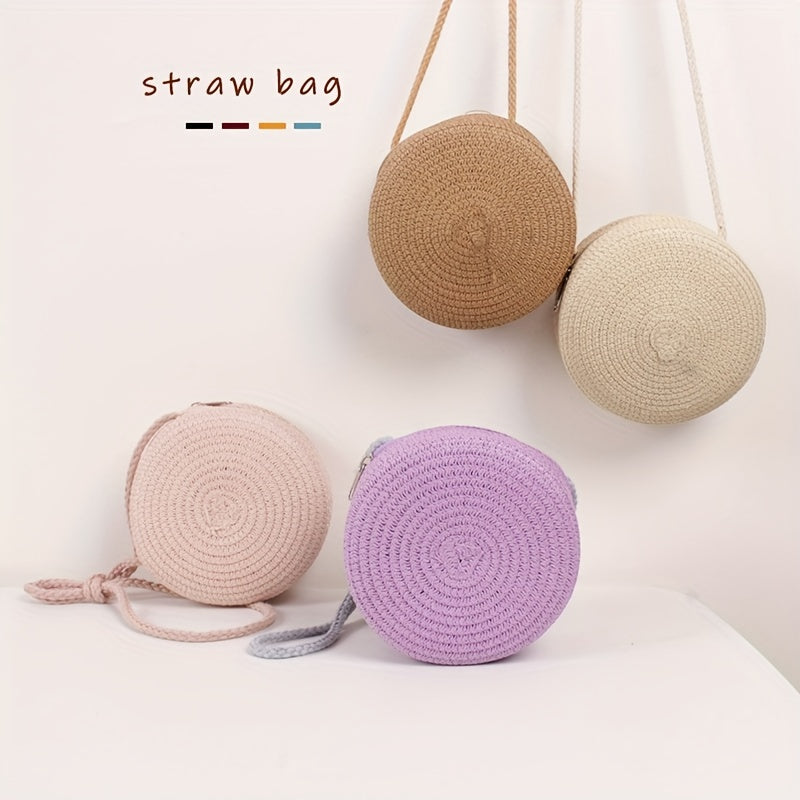 Straw Woven Crossbody Bag Braided Circle Purse Mini Beach Bag