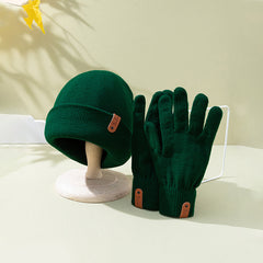 Women Winter Knit Hat Glove Set Solid Ladies Chinese Year Warm Gift
