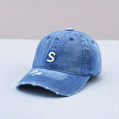 Embroidered Denim Baseball Cap Distressed Dad Hat Adjustable Unisex Sun Hats
