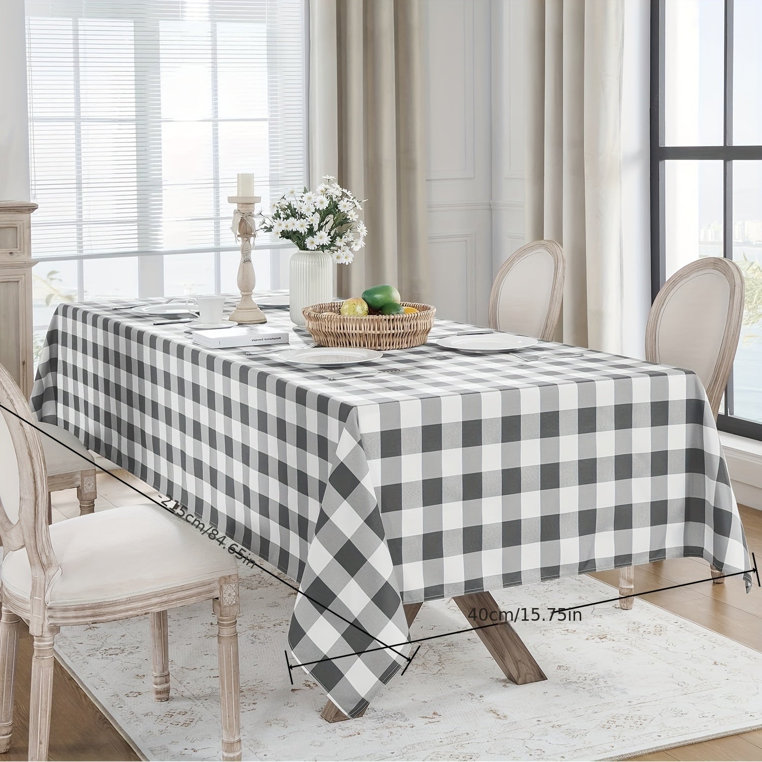 Square Cotton Tablecloth & Plaid Cover, Washable for Indoors & Outdoors