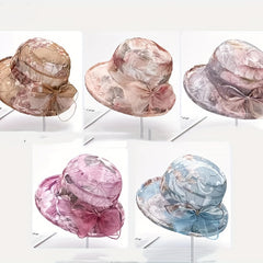 Flower Print Sun Hat Mesh Breathable Organza Bucket Hat
