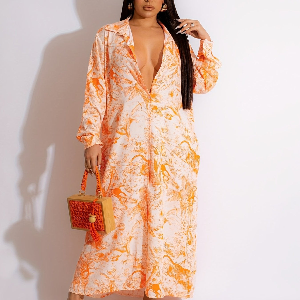  Leopard Print Deep V Neck Maxi Dress