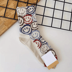 Smiling Graffiti Print Socks Mid Tube Women's Stockings