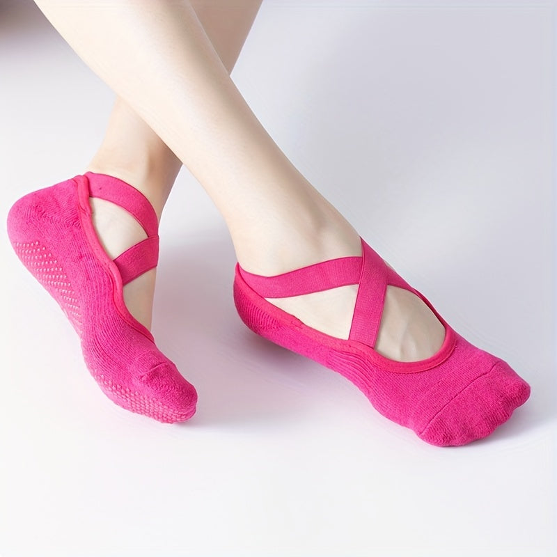 Women's Non Slip Yoga Socks with Cross Strap Grips for Yoga Ballet Barre Pilates