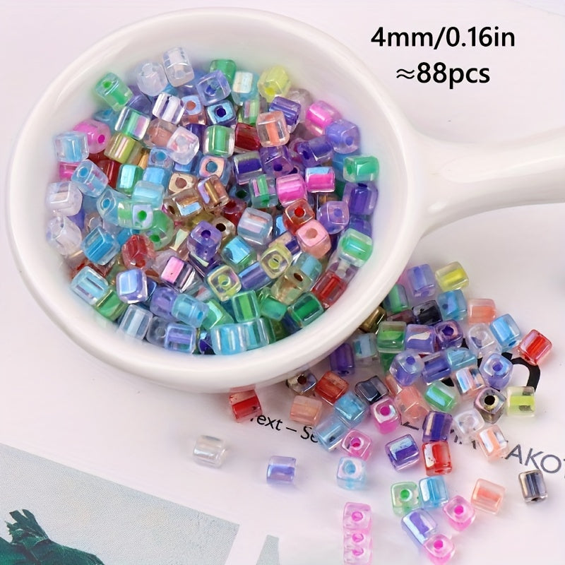 88pcs 4mm Square Fantasy Dyed Heart Glass Beads for DIY Earrings Bracelet