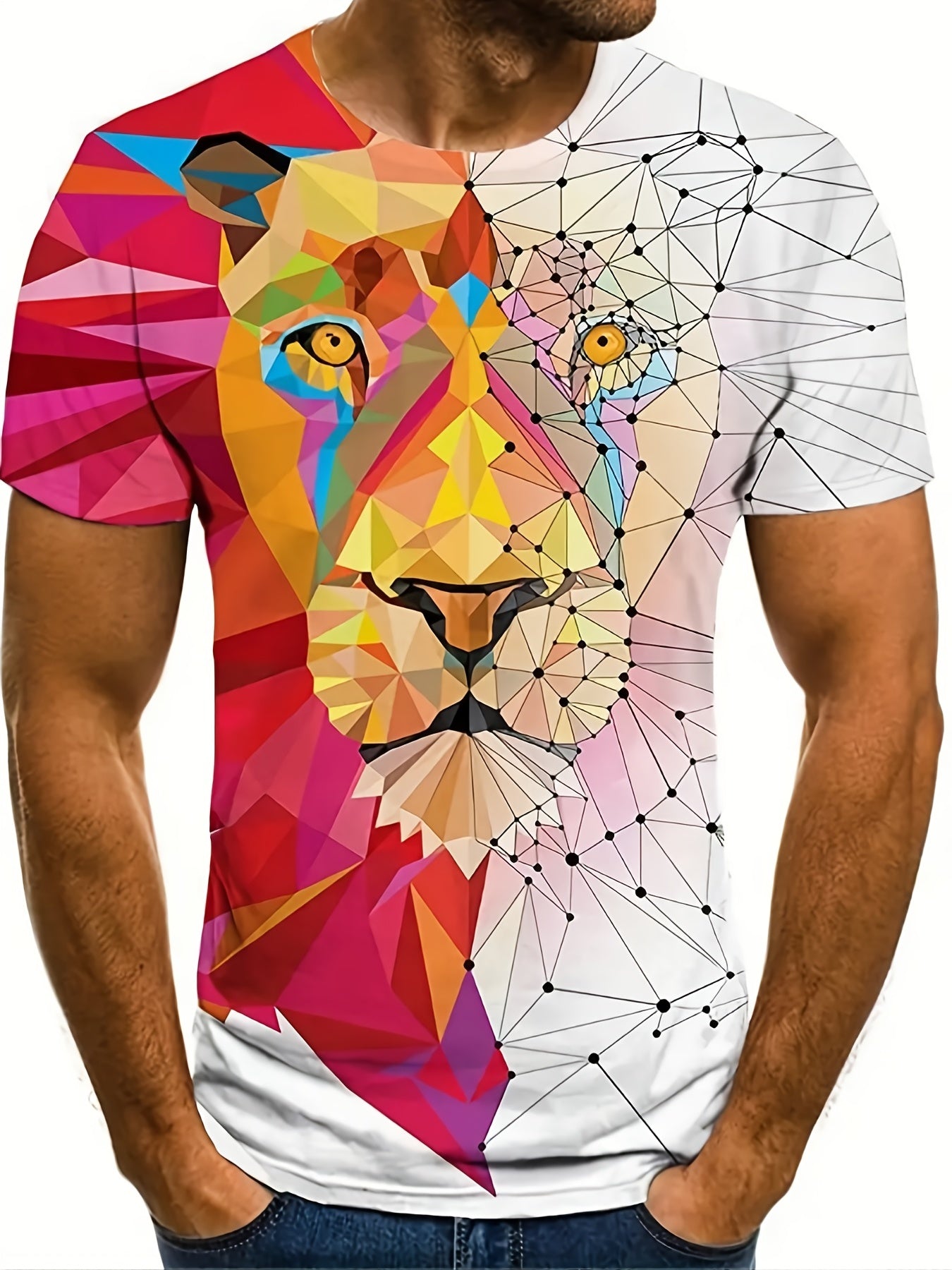 Lion Print Unisex Crew Neck T Shirt - Breathable Graphic Top