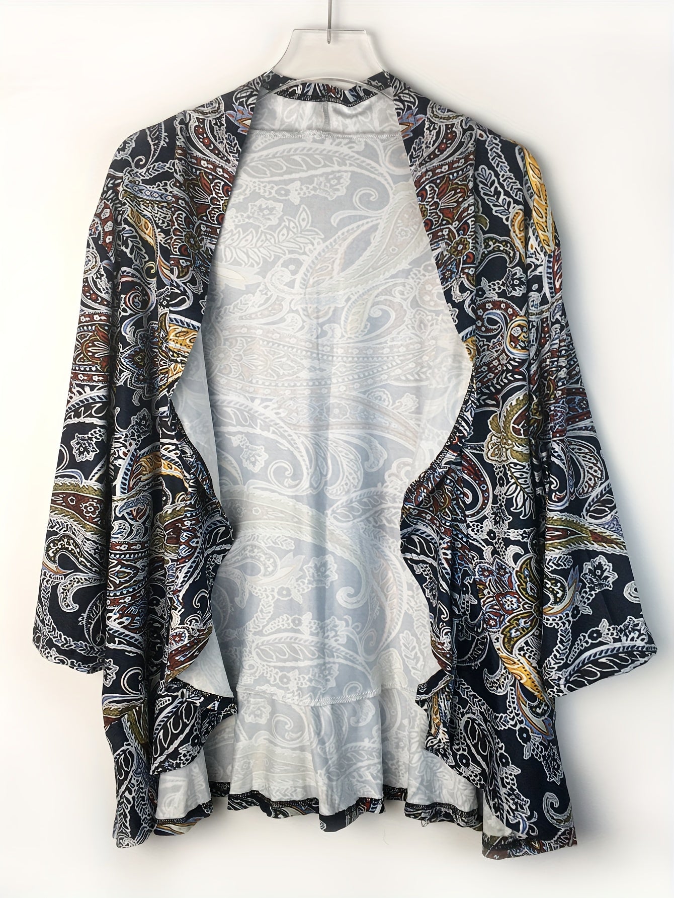  Paisley Print Ruffle Trim Cardigan