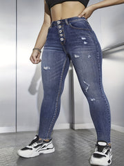  Washed Ripped Fringe Trim Skinny Jeans