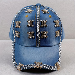 Skull Rivet Decor Baseball Cap Y2K Washed Denim Sun Hat Casual Dad Hats