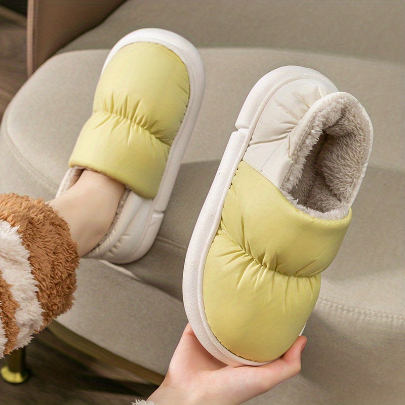 Women's Plush Lined Slippers Waterproof Colorblock Fuzzy Shoes