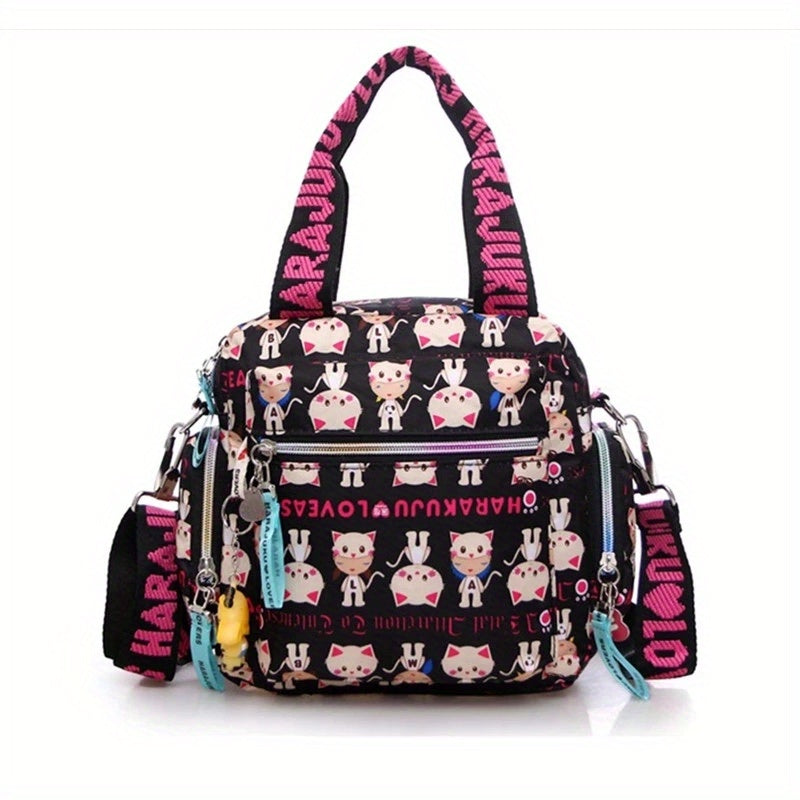 Cartoon Printed Nylon Handbag Pockets Shoulder Bag Large Capacity Storage Bag