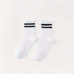6 Pairs Striped Crew Socks Women's Stockings & Hosiery