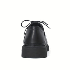 Women's British Style Lace Up Loafers Retro Solid Chunky Shoes