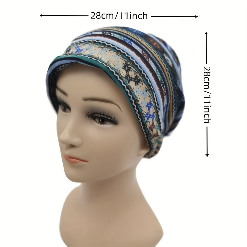 Boho Geometric Print Beanie Vintage Skull Hat Headband Neck Gaiter
