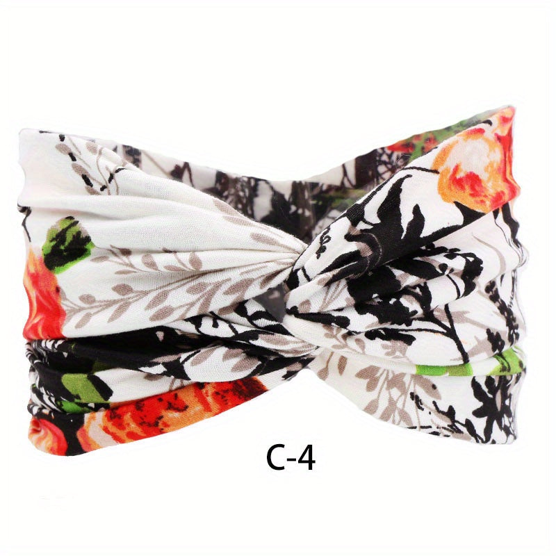 Boho Print Wide Headband Stretchy Sweatband for Women