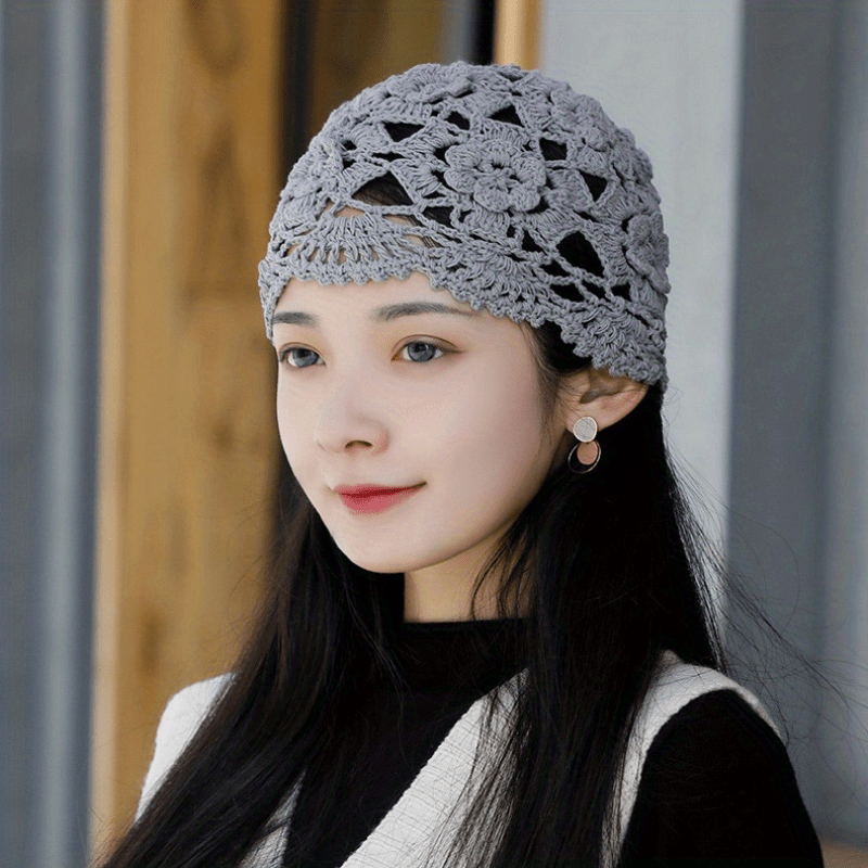 Soft Crochet Hollow Beanie Hat For Women Knitted Slouch