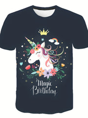 Girl's Floral Pony T-shirt 3D Print Short Sleeve Tee For Summer