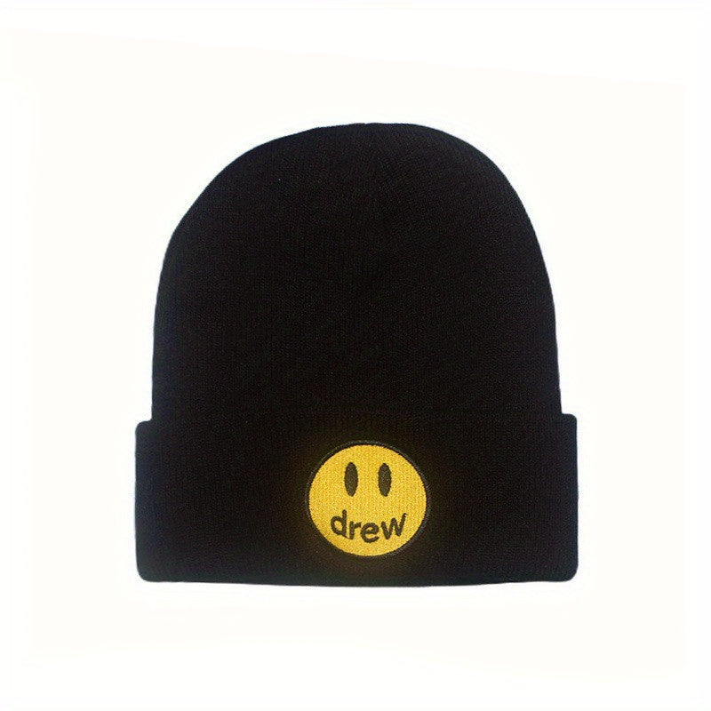 Smiling Face Embroidery Wool Knitted Cold Hat