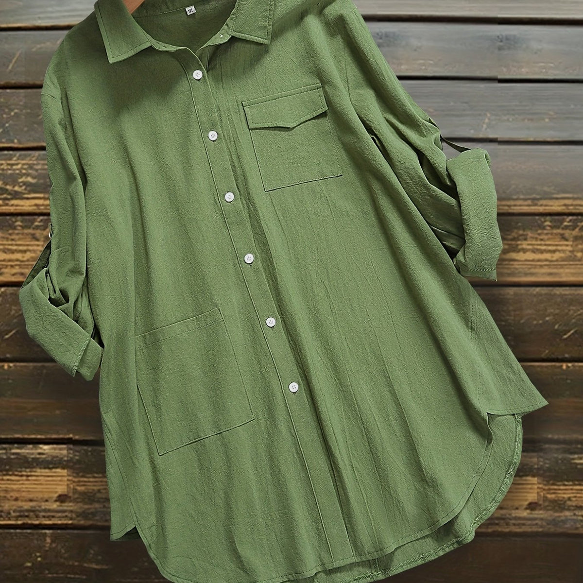  Casual Blouse Women's Plus Roll Up Sleeve Button Up Blouse