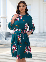  Floral Print Lantern Sleeve Dress