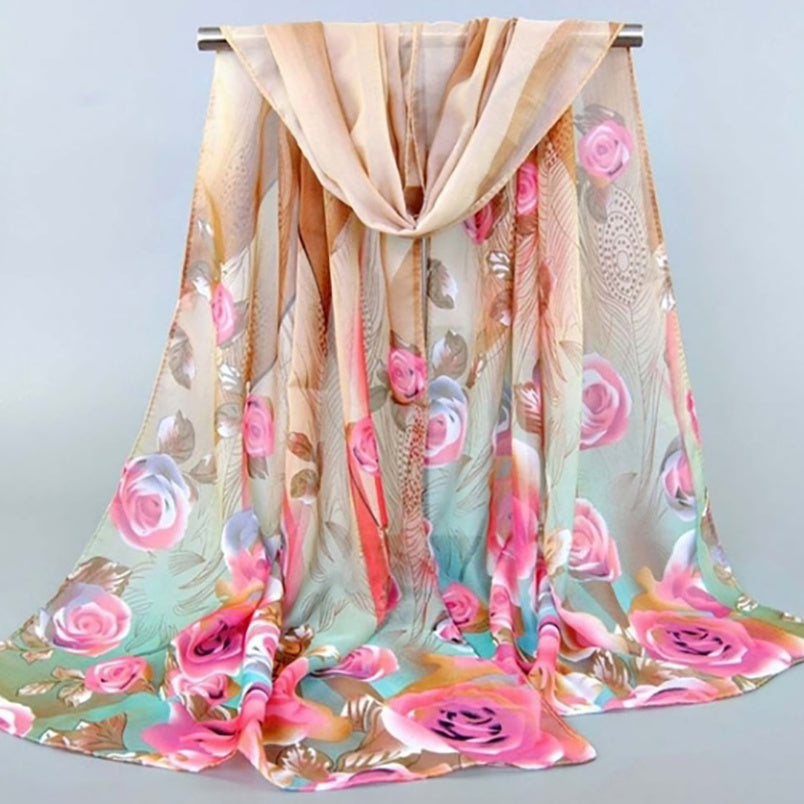 Floral Chiffon Silky Scarf Sun Protection Seaside Beach Scarf