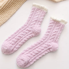 5 Pairs Fuzzy Floor Socks Warm Mid Tube Socks Women's Stockings