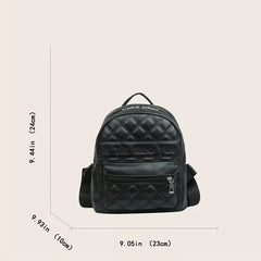 Embroidered Zipper Backpack Solid Quilted Detail Rucksack